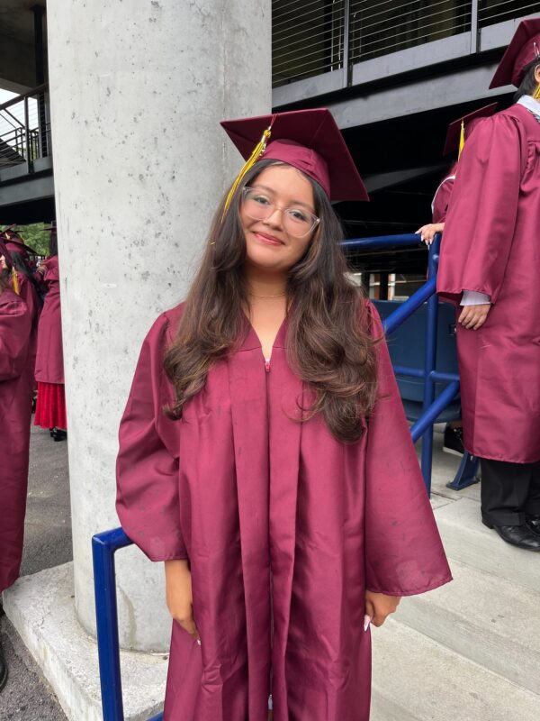 Amy at her Hammond High School graduation in her maroon cap and gown
