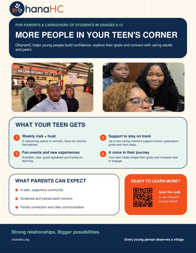 The parent flyer, headed More People in Your Teen’s Corner
